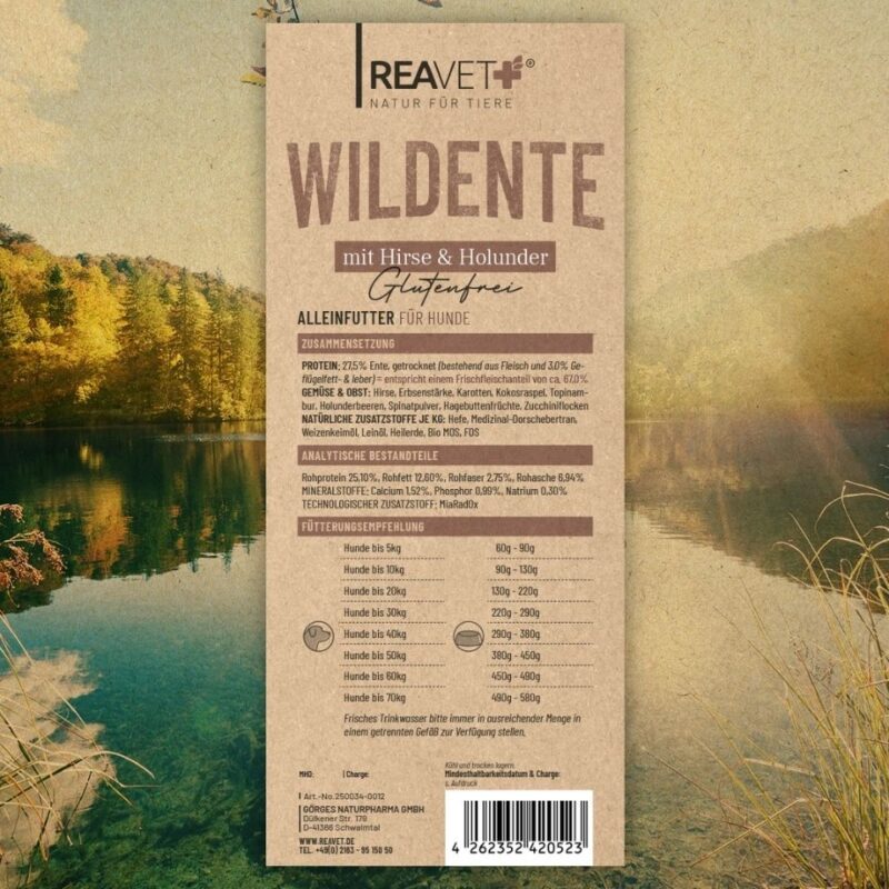 REAVET Trockenfutter Wildente – mit Hirse & Holunder  12 kg